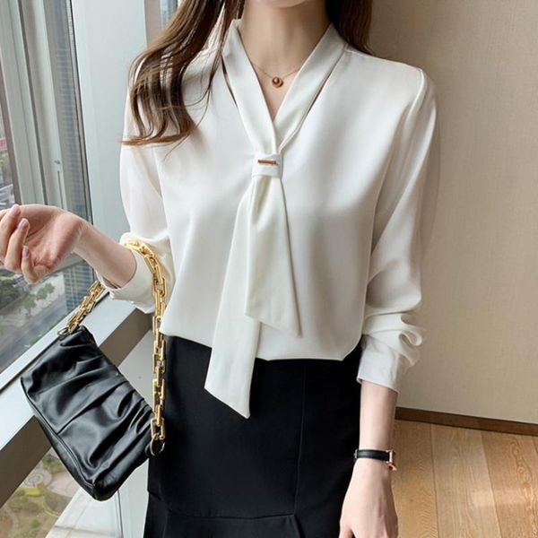 women's blouses & shirts 2021 fashion chiffon women blouse and office long sleeve white with tie v neck loose female clothing
women's blouses & shirts 2021 fashion chiffon women blouse and office long sleeve white with tie v neck loose female clothing