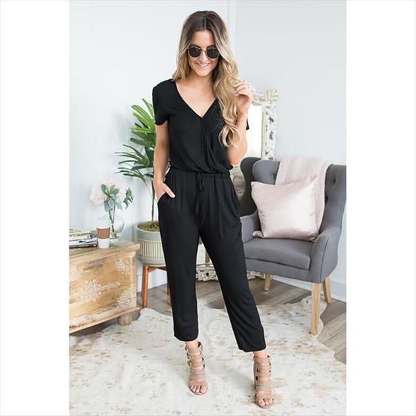 summer elegant black white office women romper work v neck casual bodysuit solid ankle length rompers
summer elegant black white office women romper work v neck casual bodysuit solid ankle length rompers