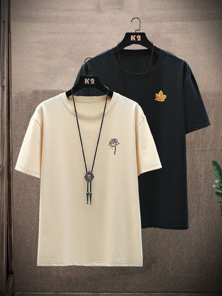 men 2pcs rose & leaf print tee d2ao#, White;black
men 2pcs rose & leaf print tee d2ao#, White;black
