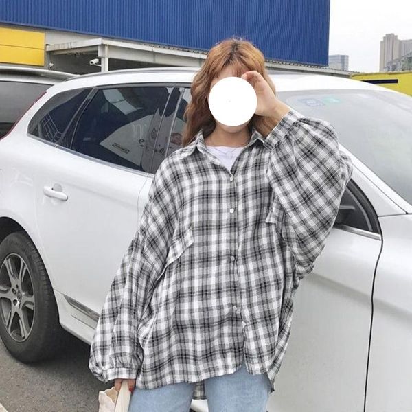 women's blouses & shirts qweek checkered shirt woman oversized plaid vintage cardigan lantern sleeves beautiful button up loose clothi, White
women's blouses & shirts qweek checkered shirt woman oversized plaid vintage cardigan lantern sleeves beautiful button up loose clothi, White