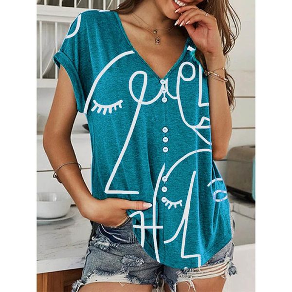 women's t-shirt women t shirt fashion casual loose 2021 summer v-neck one-breasted sketch print short sleeved ladies pullover, White
women's t-shirt women t shirt fashion casual loose 2021 summer v-neck one-breasted sketch print short sleeved ladies pullover, White