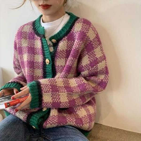 women knitted female cardigans womens sweaters autumn plaid contrast o neck office lady elegant warm casual all match, White;black
women knitted female cardigans womens sweaters autumn plaid contrast o neck office lady elegant warm casual all match, White;black