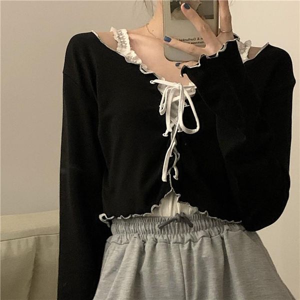women's t-shirt women long sleeve t-shirts lace-up patchwork ruffles trendy sweet lovely crop females leisure chic all-match outwe, White
women's t-shirt women long sleeve t-shirts lace-up patchwork ruffles trendy sweet lovely crop females leisure chic all-match outwe, White