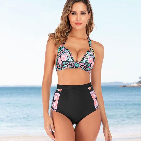 women's swimwear print bikini backless two-piece suit high waisted halter women bandage swimsuit bikinis 2021 female, White;black
women's swimwear print bikini backless two-piece suit high waisted halter women bandage swimsuit bikinis 2021 female, White;black