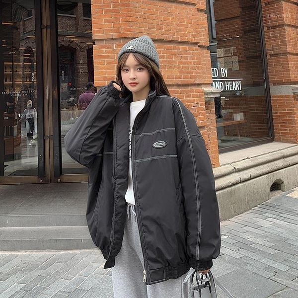 women's down & parkas korean style winter jacket stand collar long sleeve ladies casual solid warm coat zipper loose streetwear outerwe, Black
women's down & parkas korean style winter jacket stand collar long sleeve ladies casual solid warm coat zipper loose streetwear outerwe, Black