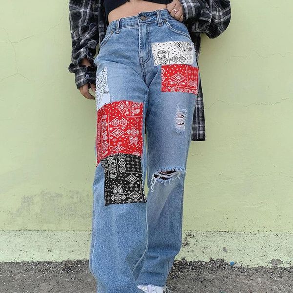 women's jeans fashion streetwear bandana patchwork 2021 denim pants hole ripped women high waist straight trousers, Blue
women's jeans fashion streetwear bandana patchwork 2021 denim pants hole ripped women high waist straight trousers, Blue