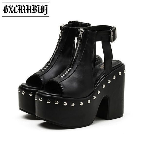 dress shoes gxcmhbwj punk goth rivets peep toe belt buckle high platform women sandals front zip design chunky heel woman plus size 43, Black
dress shoes gxcmhbwj punk goth rivets peep toe belt buckle high platform women sandals front zip design chunky heel woman plus size 43, Black