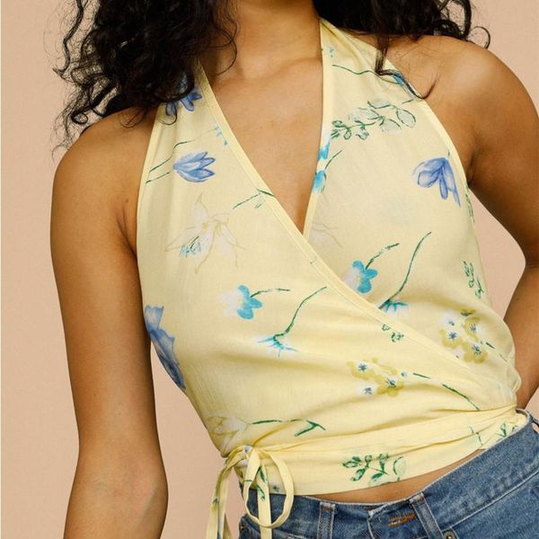 women's tanks & camis summer women wrap yellow sling sleeveless lace-up floral print v-neck backless, White
women's tanks & camis summer women wrap yellow sling sleeveless lace-up floral print v-neck backless, White