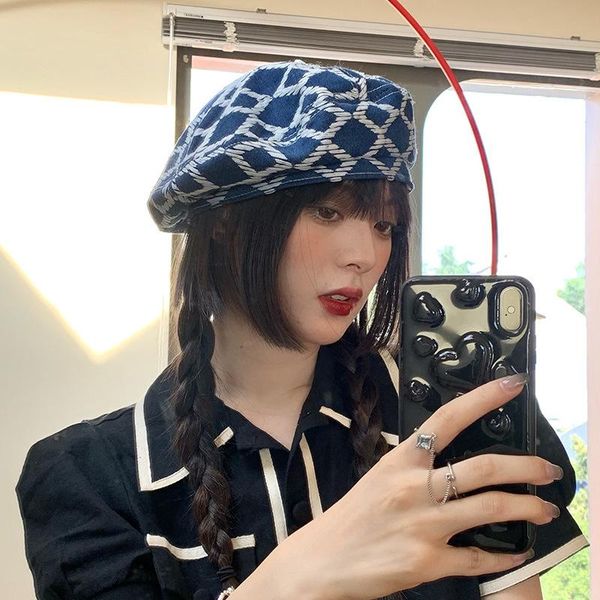 berets rhombus pattern beret caps for women cotton vintage summer sun hats outdoor travel beach cap, Blue;gray
berets rhombus pattern beret caps for women cotton vintage summer sun hats outdoor travel beach cap, Blue;gray