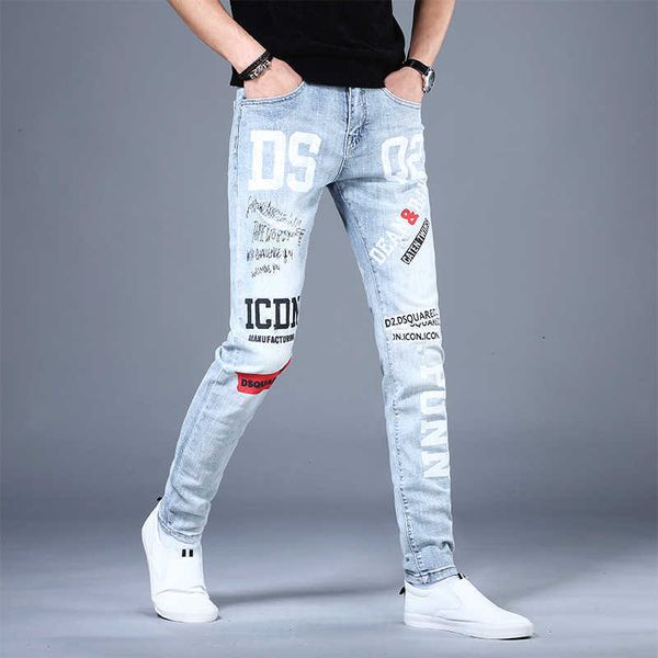 jeans men's 2021 summer thin print slim legged pants fashion brand men's with hol, Blue
jeans men's 2021 summer thin print slim legged pants fashion brand men's with hol, Blue