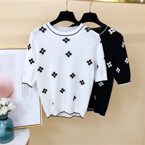 summer flower daisy knitted half sleeve pullovers women elegant straight loose baggy white black o-neck sweater woman
summer flower daisy knitted half sleeve pullovers women elegant straight loose baggy white black o-neck sweater woman