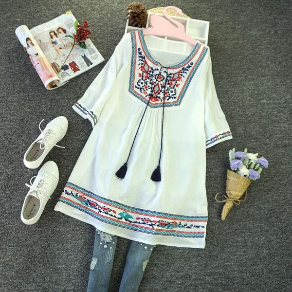 women's blouses & shirts cheshanf summer vintage boho ethnic mexican floral embroidery women blouse hippie loose tunic blusa feminina, White
women's blouses & shirts cheshanf summer vintage boho ethnic mexican floral embroidery women blouse hippie loose tunic blusa feminina, White