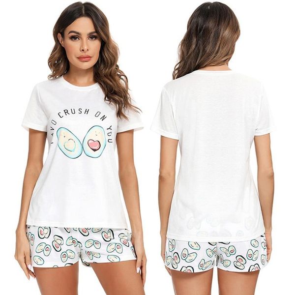 women's t-shirt solid color printed shorts pajamas set short sleeve pjs s-xxl, White
women's t-shirt solid color printed shorts pajamas set short sleeve pjs s-xxl, White