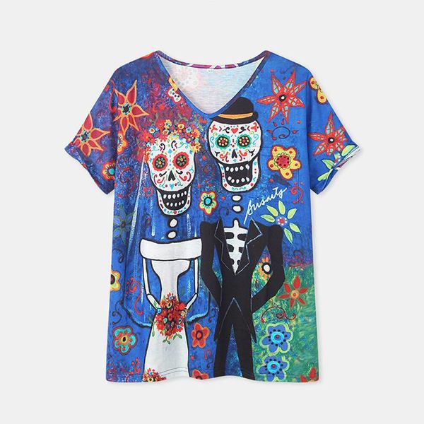 women's t-shirt 2021 married couple skull printed short sleeve v-neck casual harajuku t shirt women summer streetwear tee for females, White
women's t-shirt 2021 married couple skull printed short sleeve v-neck casual harajuku t shirt women summer streetwear tee for females, White