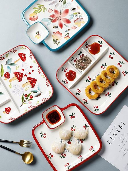 dishes & plates dumpling plate with vinegar dish household ceramic square snack sushi japanese creative children's grid french fries tr
dishes & plates dumpling plate with vinegar dish household ceramic square snack sushi japanese creative children's grid french fries tr