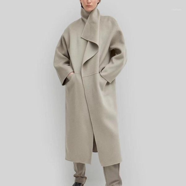 women's wool & blends 2021 winter cashmere long coat silhouette side slit lapel trench for women, Black
women's wool & blends 2021 winter cashmere long coat silhouette side slit lapel trench for women, Black
