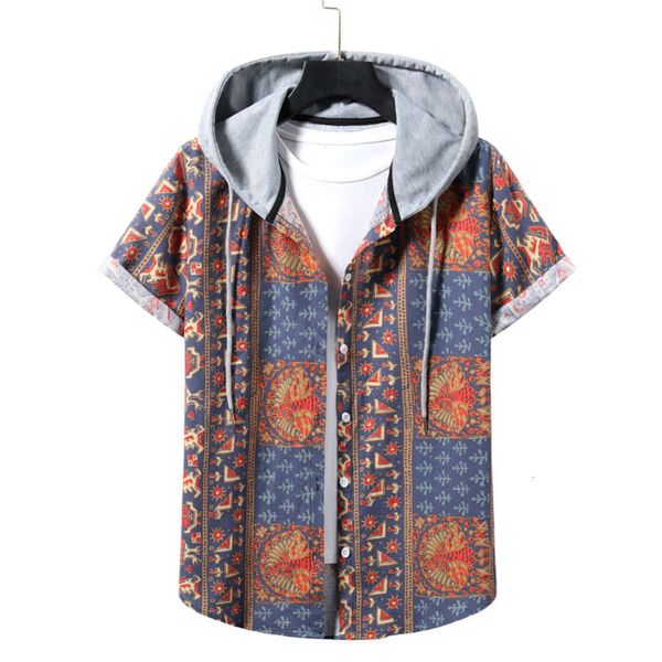 shirtsmen's fashion floral couple hooded plaid short sleeve shirt, White;black