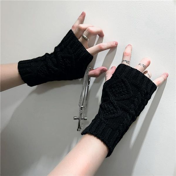 party masks fashion couples finger cover japanese korean cool dark knitted warm gloves streetwear women punk gothic style half-finger sleeve