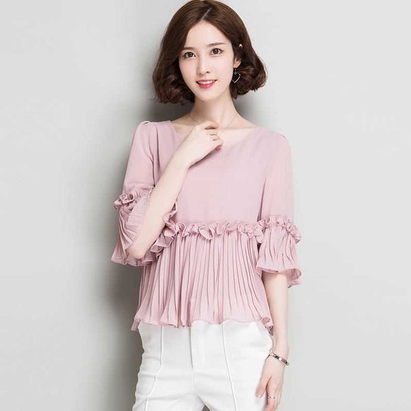 women's spring summer style chiffon blouses shirt o-neck ruffles solid color half sleeve patchwork elegant df3659 210609, White
women's spring summer style chiffon blouses shirt o-neck ruffles solid color half sleeve patchwork elegant df3659 210609, White
