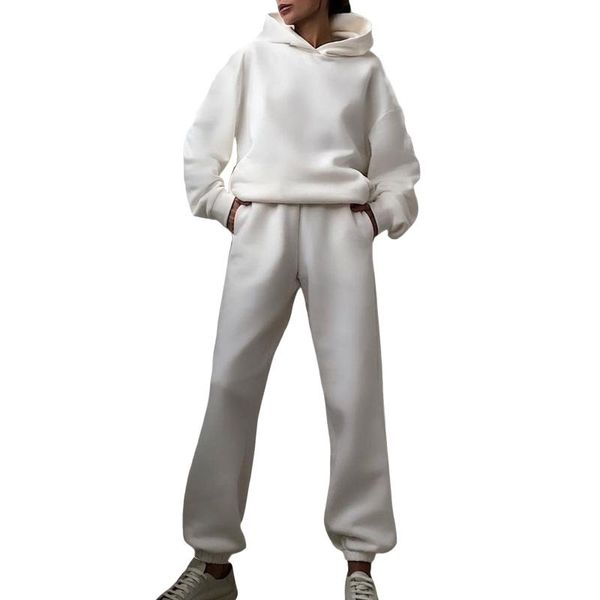 women's two piece pants spring autumn women breathable leisure simple style suit solid color long sleeve hooded + trousers set, White
women's two piece pants spring autumn women breathable leisure simple style suit solid color long sleeve hooded + trousers set, White