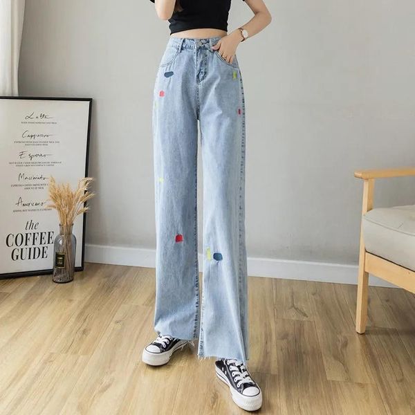 women's jeans split fork embroidered women wide leg pants fall 2021 fashion baggy denim trousers streetwear high waist casual slim pant, Blue
women's jeans split fork embroidered women wide leg pants fall 2021 fashion baggy denim trousers streetwear high waist casual slim pant, Blue