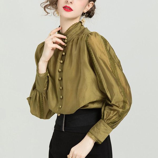 chiffon shirt retro ladies long-sleeved loose spring women stand-up collar lantern sleeve lace women's polos, White
chiffon shirt retro ladies long-sleeved loose spring women stand-up collar lantern sleeve lace women's polos, White