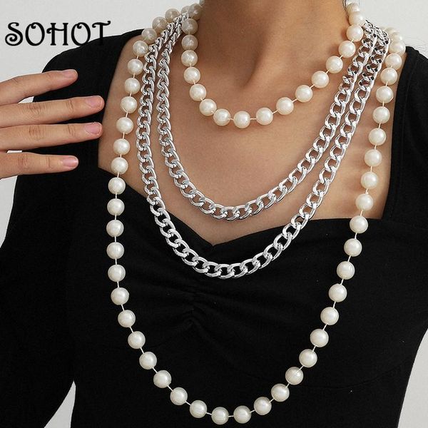pendant necklaces so european hyperbole multilayer imitation pearl round bead alloy chain women necklace for female punk party jewelry, Silver
pendant necklaces so european hyperbole multilayer imitation pearl round bead alloy chain women necklace for female punk party jewelry, Silver