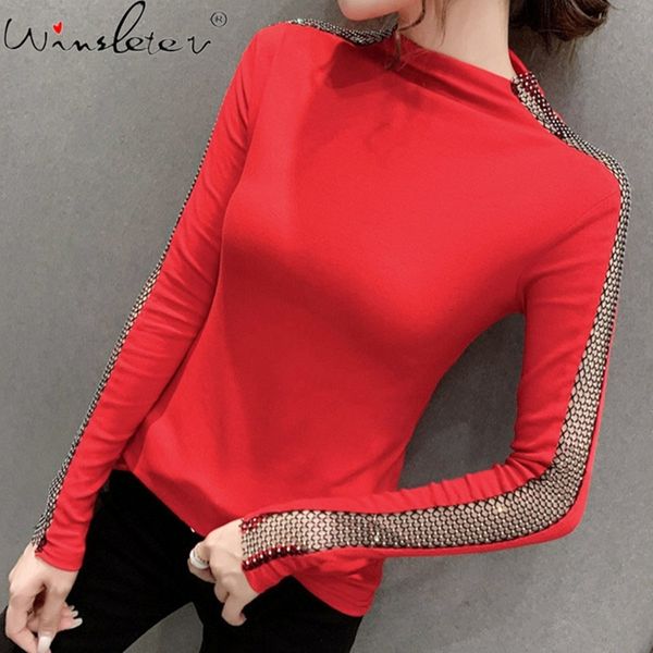 women's t-shirt spring fall korean style t-shirt fashion patchwork long sleeve diamonds hollow out women ropa mujer tees, White
women's t-shirt spring fall korean style t-shirt fashion patchwork long sleeve diamonds hollow out women ropa mujer tees, White