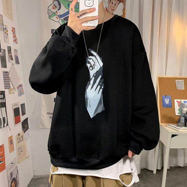 men's hoodies & sweatshirts autumn men round neck solid color hand pattern printing loose campus fashion long-sleeved male clothes, Black
men's hoodies & sweatshirts autumn men round neck solid color hand pattern printing loose campus fashion long-sleeved male clothes, Black