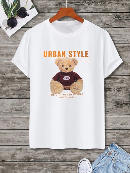 men bear and slogan graphic tee o6pm#, White;black
men bear and slogan graphic tee o6pm#, White;black