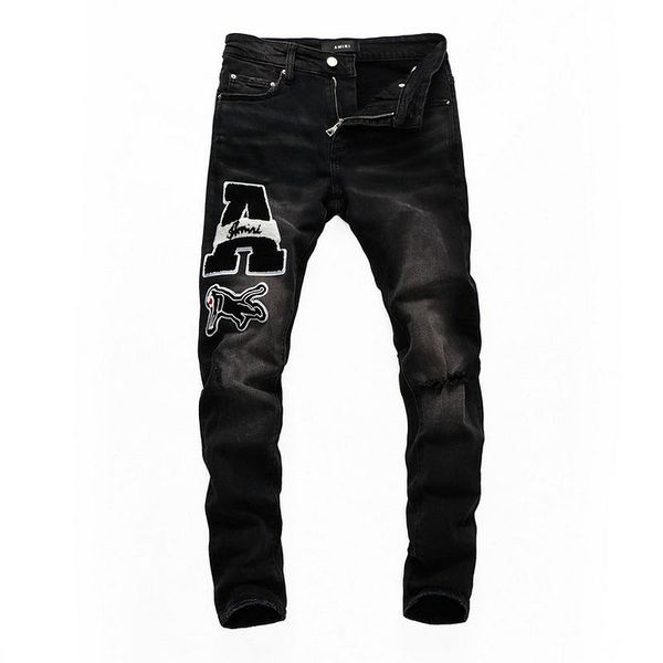 men's jeans brand paint ripped holes wild personality bottom denim pants pocket zipper labeling casual street, Blue
men's jeans brand paint ripped holes wild personality bottom denim pants pocket zipper labeling casual street, Blue