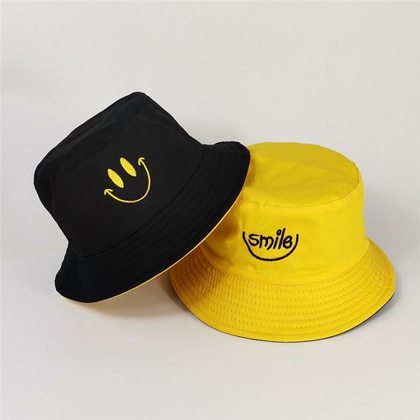 double sided yellow cute smiling face embroidered fisherman's summer leisure flat basin outdoor sunshade hat
double sided yellow cute smiling face embroidered fisherman's summer leisure flat basin outdoor sunshade hat
