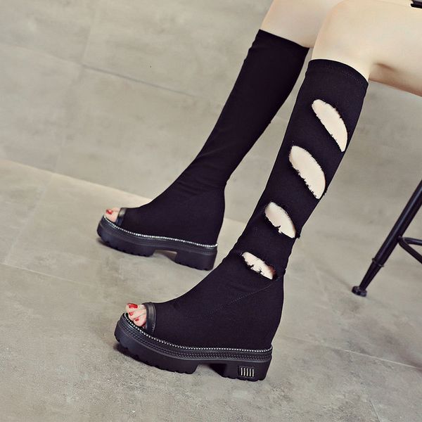boots fish mouth long tube high women thick bottom early autumn fashion all-match thin elastic boots women's shoes, Black
boots fish mouth long tube high women thick bottom early autumn fashion all-match thin elastic boots women's shoes, Black