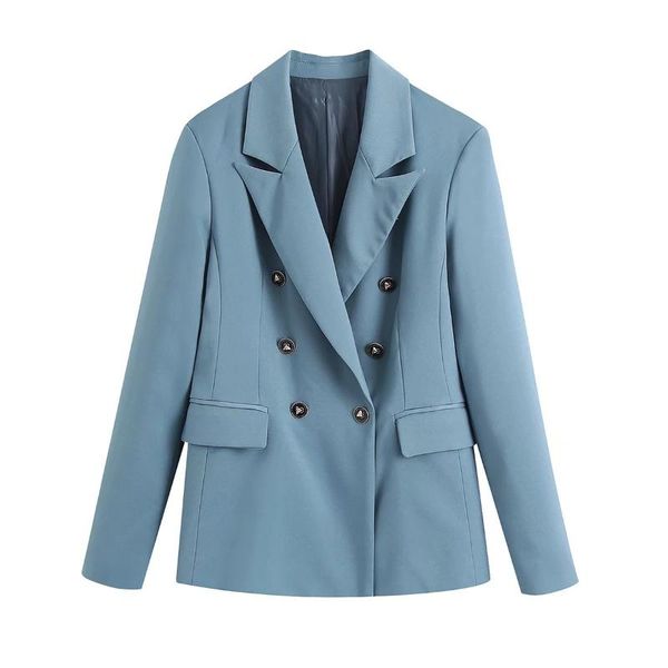 women's suits & blazers women 2021 fashion solid blue blazer coat vintage double breasted long sleeve female outerwear chic, White;black
women's suits & blazers women 2021 fashion solid blue blazer coat vintage double breasted long sleeve female outerwear chic, White;black