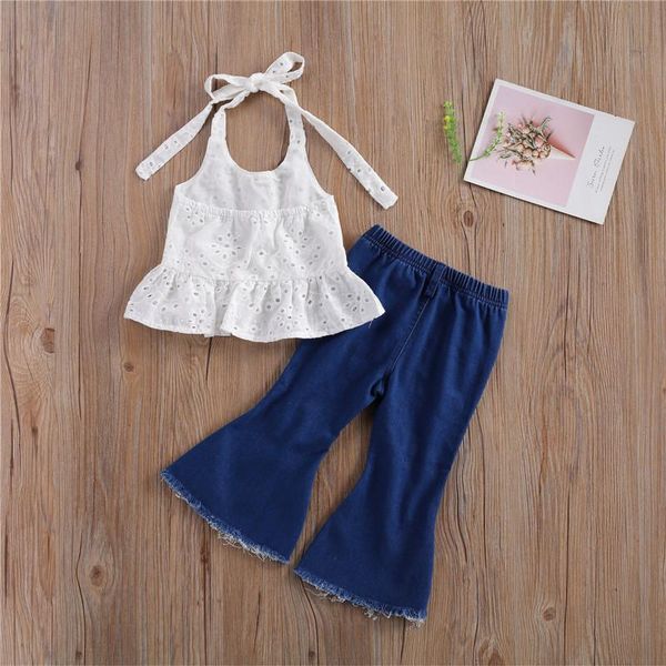 clothing sets summer fashion clothes girl halter camisole ripped bell-bottomed flare pants demin outfits infant children, White
clothing sets summer fashion clothes girl halter camisole ripped bell-bottomed flare pants demin outfits infant children, White