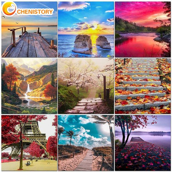 paintings chenistory diy oil painting by numbers landscape acrylic paint modern wall art pictures handpainted canvas for decor