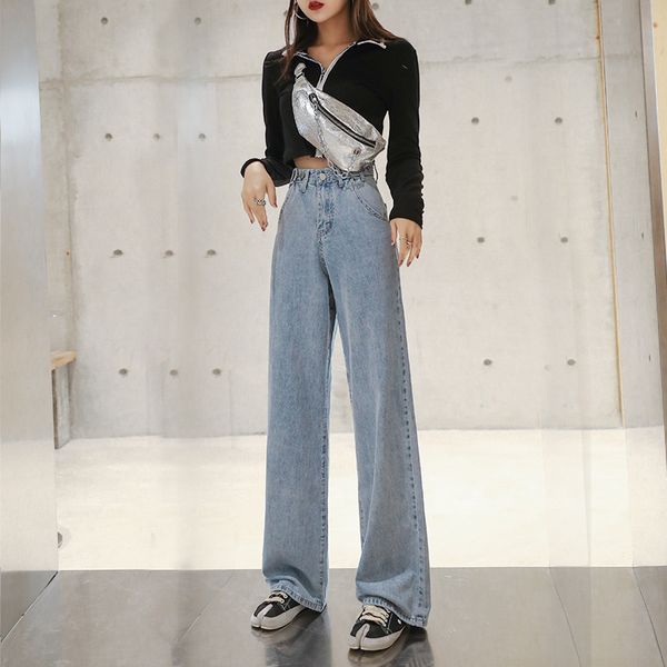 women's jeans high waist drop loose straight tube versatile spring and autumn korean floor sweeping elegant small wide leg pants, Blue
women's jeans high waist drop loose straight tube versatile spring and autumn korean floor sweeping elegant small wide leg pants, Blue