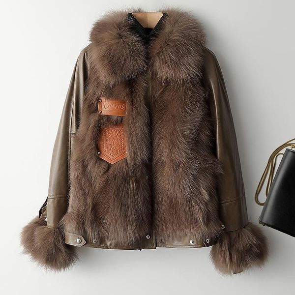 women's fur & faux 100% real natural coat with pocket geniue leather thick warm women winter jacket long sleeve, Black
women's fur & faux 100% real natural coat with pocket geniue leather thick warm women winter jacket long sleeve, Black