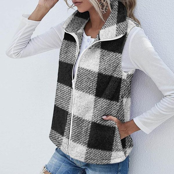 women's fur & faux 2021 women fashion plaid cardigan coat cropped vest female loose plush zipper waistcoat ladies casual outerwear, Black
women's fur & faux 2021 women fashion plaid cardigan coat cropped vest female loose plush zipper waistcoat ladies casual outerwear, Black