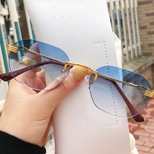 sunglasses mens fashion gold metal rimless retro steampunk womens pilot military simple funny street shooting gradient eyewears, White;black
sunglasses mens fashion gold metal rimless retro steampunk womens pilot military simple funny street shooting gradient eyewears, White;black
