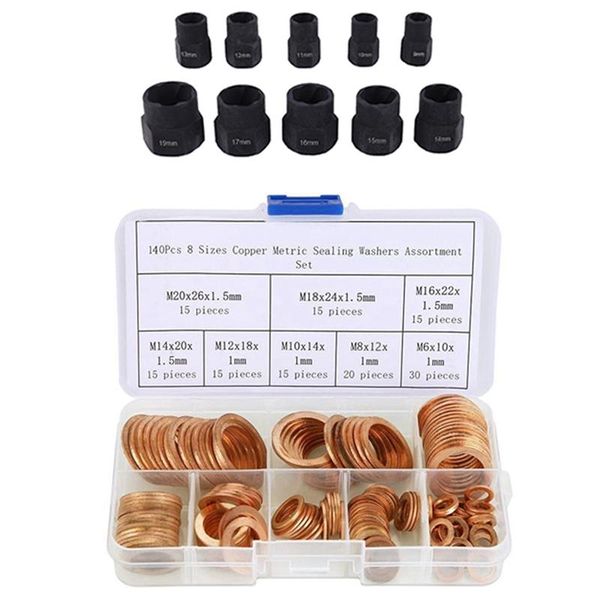 professional hand tool sets 10pcs damaged nut bolt remover metric stud extractor tools & 140 pcs copper sealing washers assortment set
professional hand tool sets 10pcs damaged nut bolt remover metric stud extractor tools & 140 pcs copper sealing washers assortment set