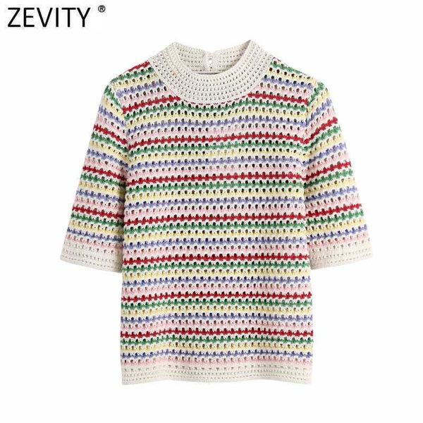 zevity women stand collar rainbow striped casual jacquard knitting sweater female chic short sleeve pullovers hollow sw804 210603, White;black
zevity women stand collar rainbow striped casual jacquard knitting sweater female chic short sleeve pullovers hollow sw804 210603, White;black