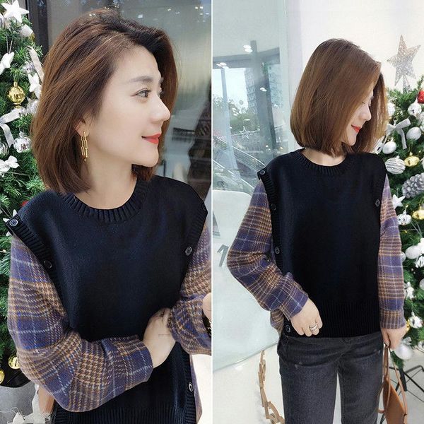 women's sweaters fake two-piece stitching knitted shirt 2021 autumn and winter fashion pullover bottoming sweater, White;black
women's sweaters fake two-piece stitching knitted shirt 2021 autumn and winter fashion pullover bottoming sweater, White;black