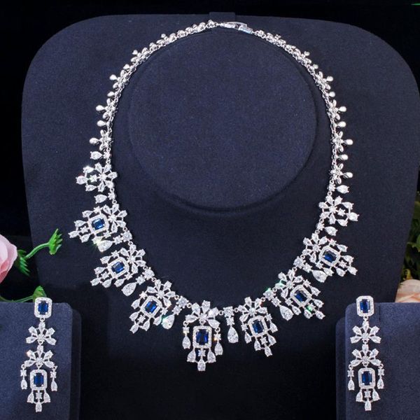 earrings & necklace threegraces luxury blue cubic zirconia white gold color long dangle bridal wedding jewelry set for women tz644, Silver
earrings & necklace threegraces luxury blue cubic zirconia white gold color long dangle bridal wedding jewelry set for women tz644, Silver