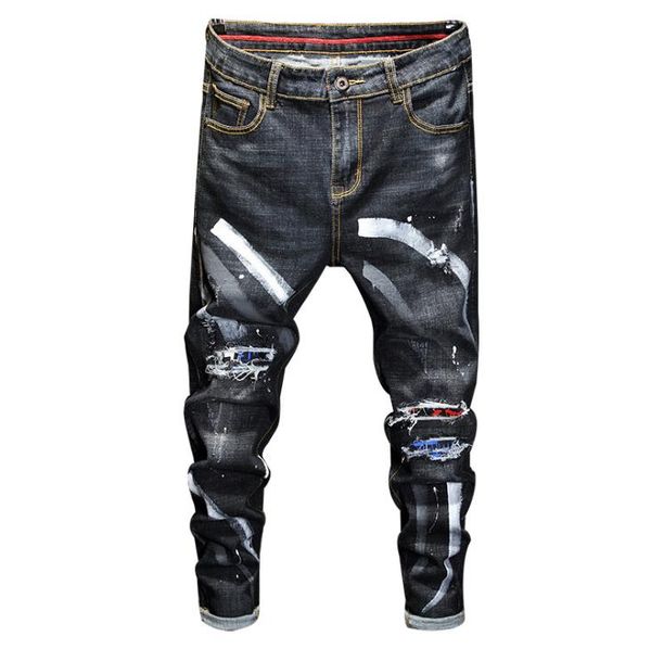 men's jeans european style brand men stretch mens slim denim trousers straight button biker elastic black pants for, Blue
men's jeans european style brand men stretch mens slim denim trousers straight button biker elastic black pants for, Blue