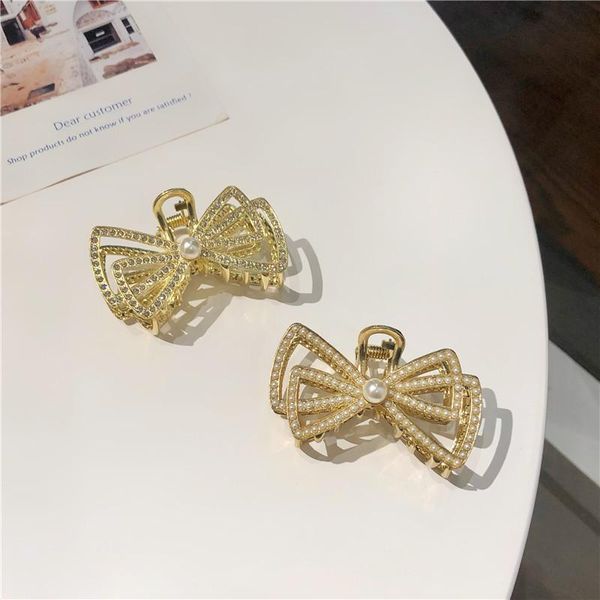 hair clips & barrettes temperament summer bowknot fully pearls bridesmaid gift, Golden;silver