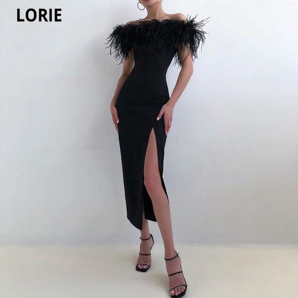 party dresses lorie straight four-way stretch tea-length evening 2021 prom dress with feather side slit vestidos de fiesta gowns, White;black
party dresses lorie straight four-way stretch tea-length evening 2021 prom dress with feather side slit vestidos de fiesta gowns, White;black