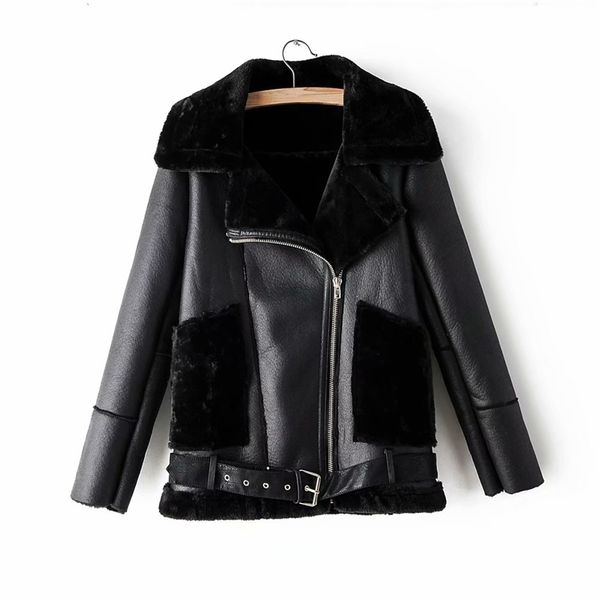 fashion women black pu leather-clad cool lady faux lamb wool fur jacket streetwear female sashes suits moto girls 210430
fashion women black pu leather-clad cool lady faux lamb wool fur jacket streetwear female sashes suits moto girls 210430