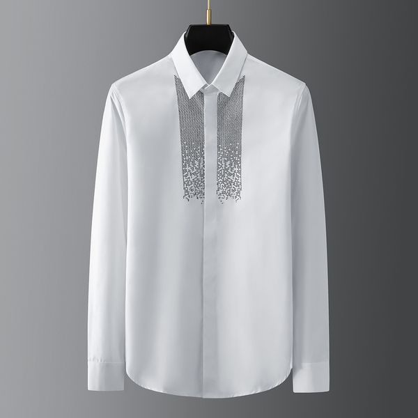 business shirt deluxe and chao brand black and white czech rhinestone stamping with long sleeve for men, White;black
business shirt deluxe and chao brand black and white czech rhinestone stamping with long sleeve for men, White;black