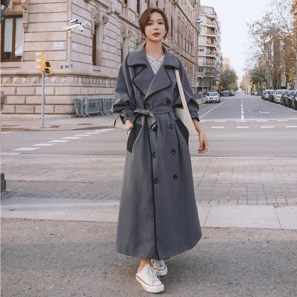 women's senior gray plus long windbreaker 2021spring autumn loose contrast color edging retro double-breasted fashion coat1n trench coa, Tan;black
women's senior gray plus long windbreaker 2021spring autumn loose contrast color edging retro double-breasted fashion coat1n trench coa, Tan;black